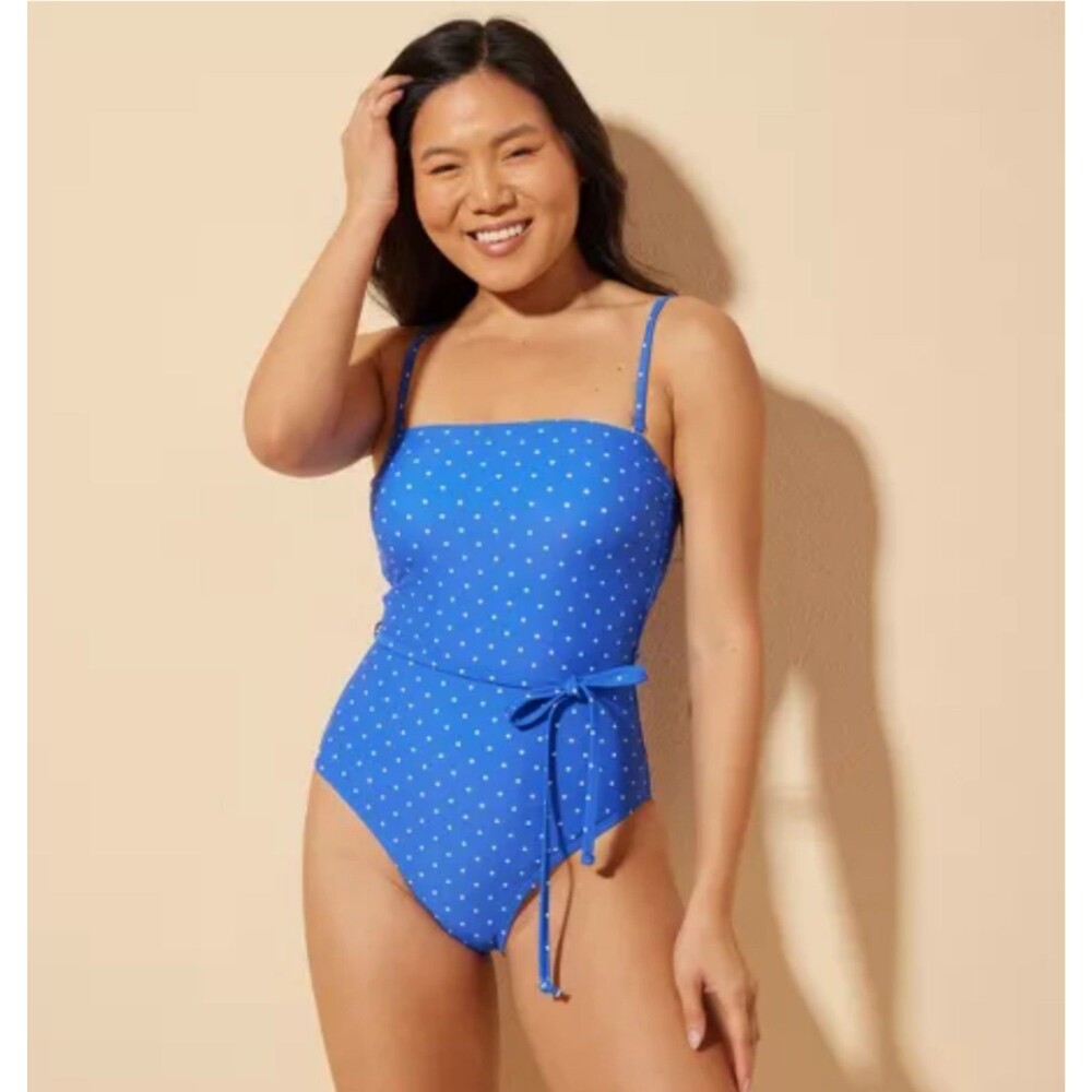 Women's Shade and Shore One Piece Swimsuit Polka Dots Blue White Small
